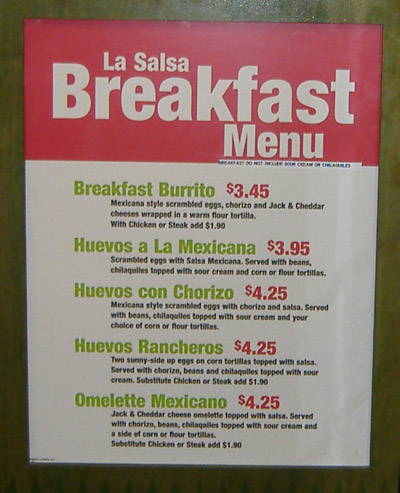 La Salsa - Breakfast Menu