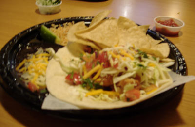 Sharky's tempura-battered shrimp taco plate