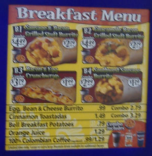 Taco Bell Breakfast Menu