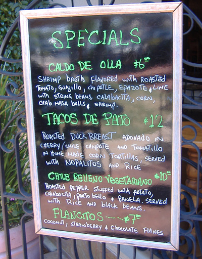 Taco Rosa - Specials Board