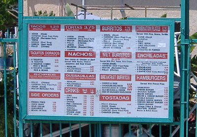 Tacos Acapulco - Drive-thru Menu Board